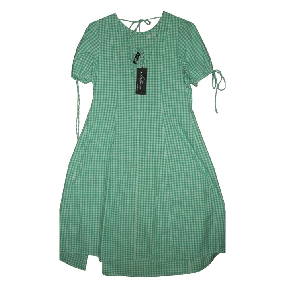 Influence Dress Womens 14 Midi green white gingham check puff sleeve lace up - Picture 10 of 15